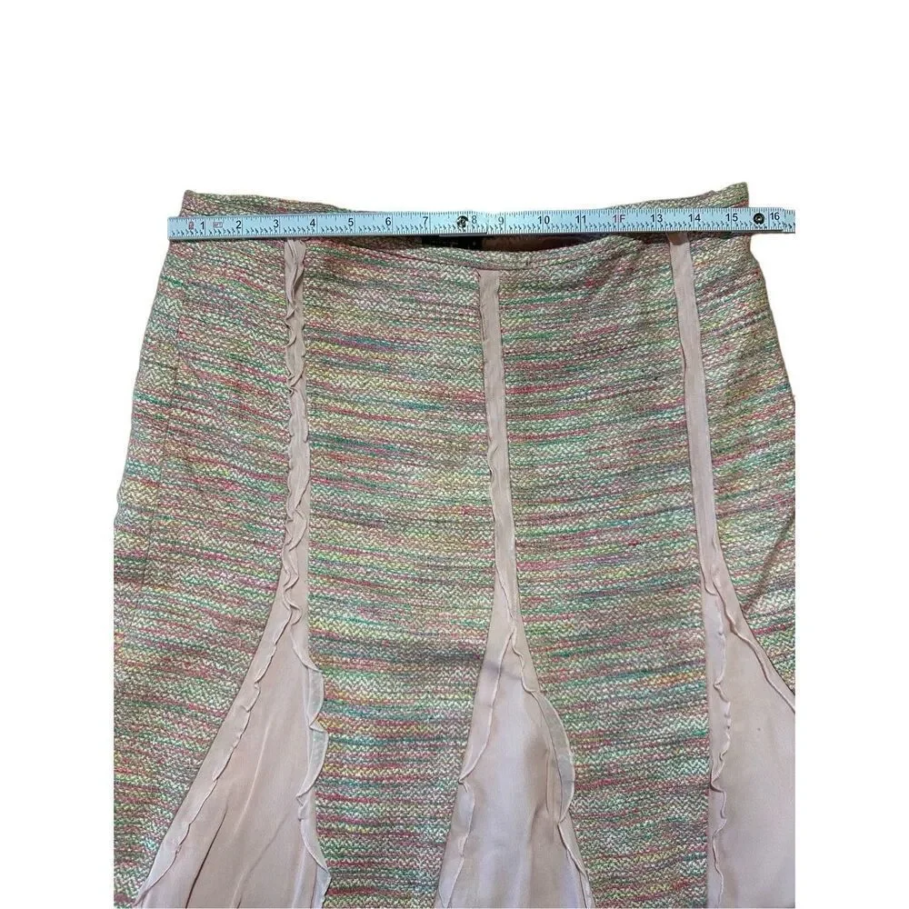 BCBGMaxazria 100% Silk Pink Multicolored A-line Pencil Skirt‎ Sz 6 NEW